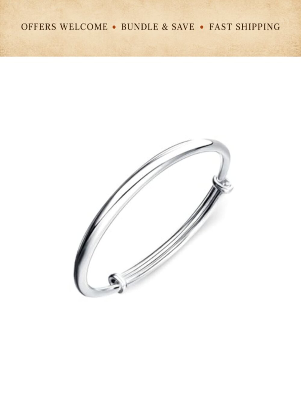 Sterling Silver Plated Bangle Bracelet Adjustable Push Pull Women's Jewelry